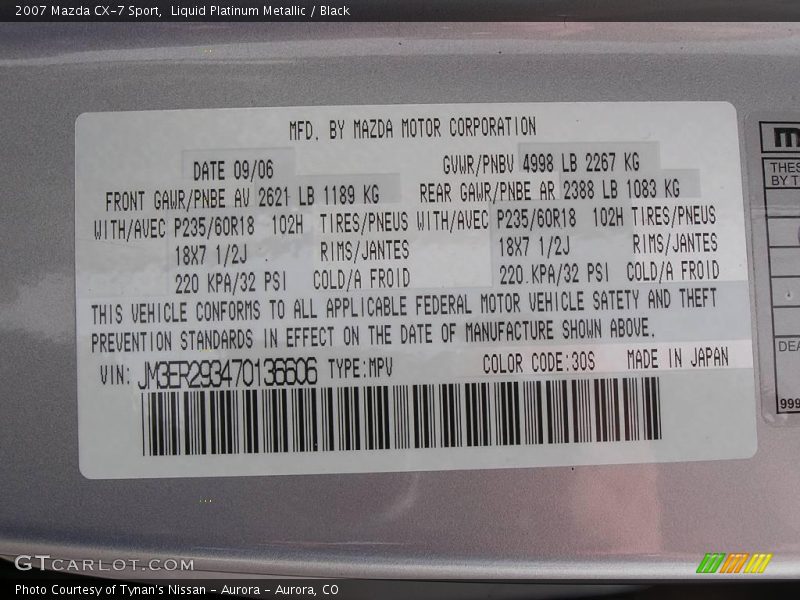 Liquid Platinum Metallic / Black 2007 Mazda CX-7 Sport