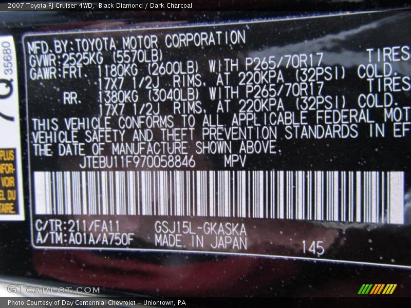 Black Diamond / Dark Charcoal 2007 Toyota FJ Cruiser 4WD