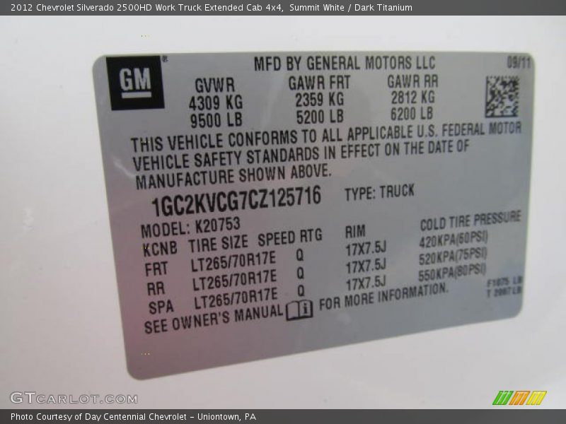 Summit White / Dark Titanium 2012 Chevrolet Silverado 2500HD Work Truck Extended Cab 4x4