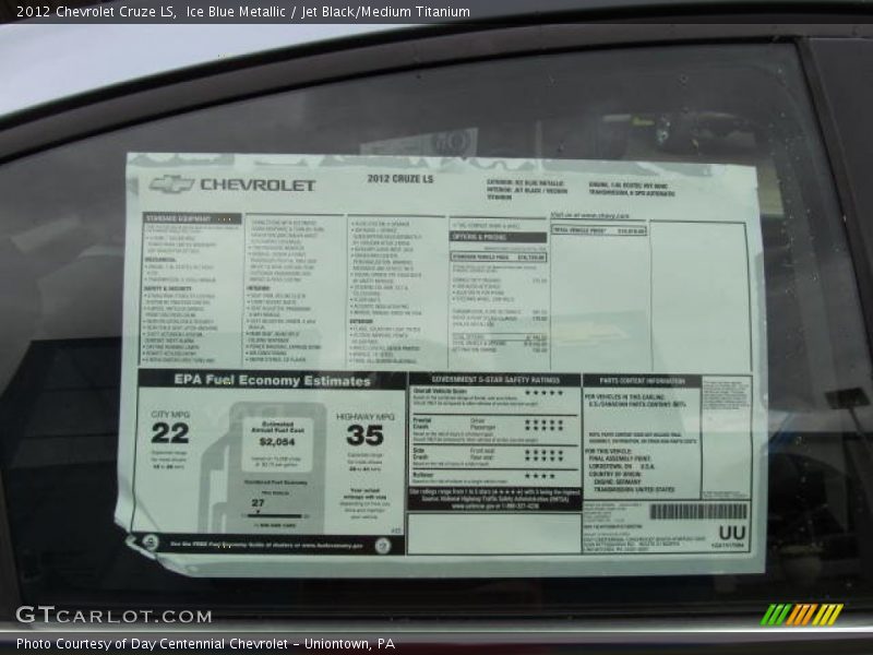 Ice Blue Metallic / Jet Black/Medium Titanium 2012 Chevrolet Cruze LS