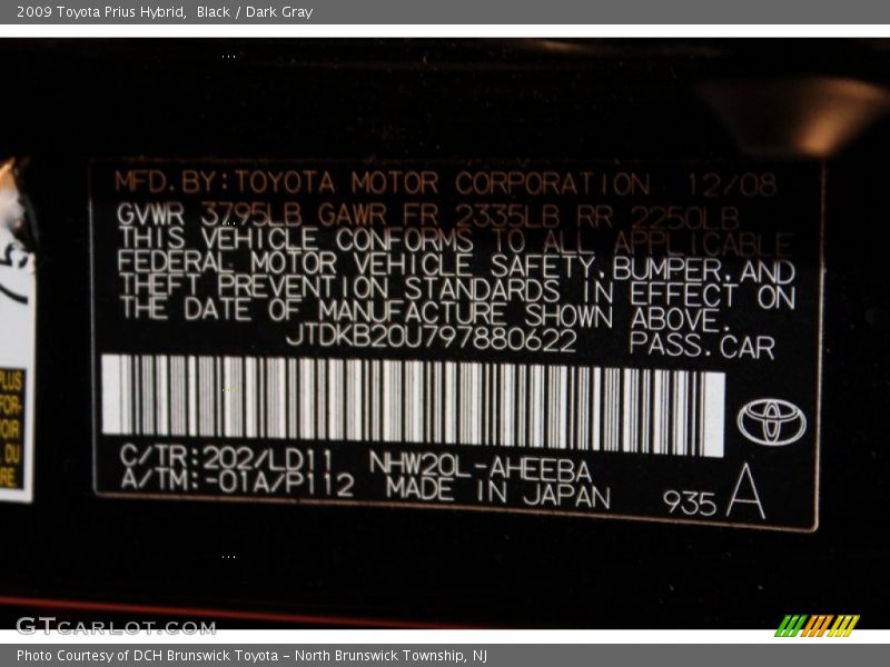 Black / Dark Gray 2009 Toyota Prius Hybrid