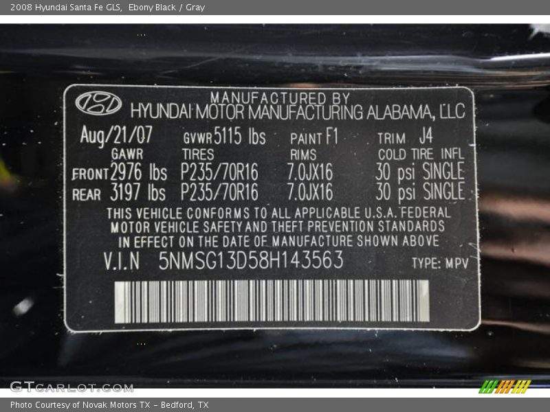 Ebony Black / Gray 2008 Hyundai Santa Fe GLS