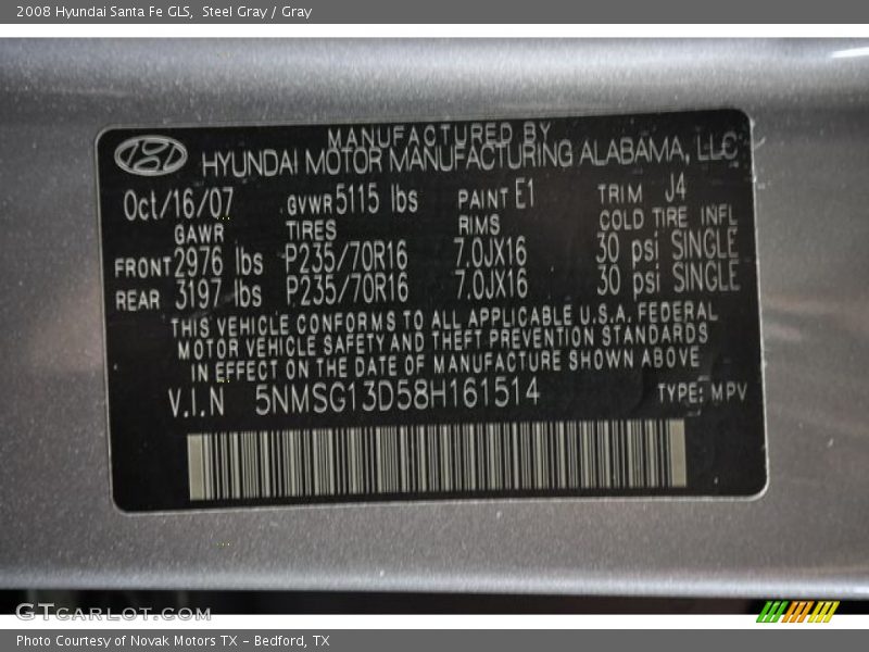 Steel Gray / Gray 2008 Hyundai Santa Fe GLS