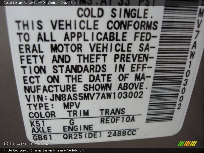 Gotham Gray / Black 2010 Nissan Rogue SL AWD