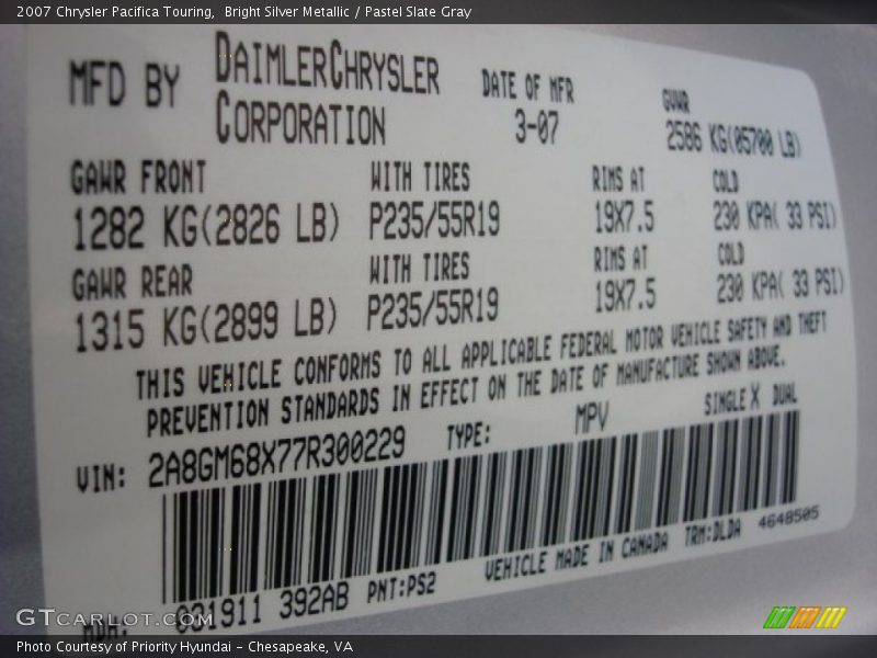 Bright Silver Metallic / Pastel Slate Gray 2007 Chrysler Pacifica Touring