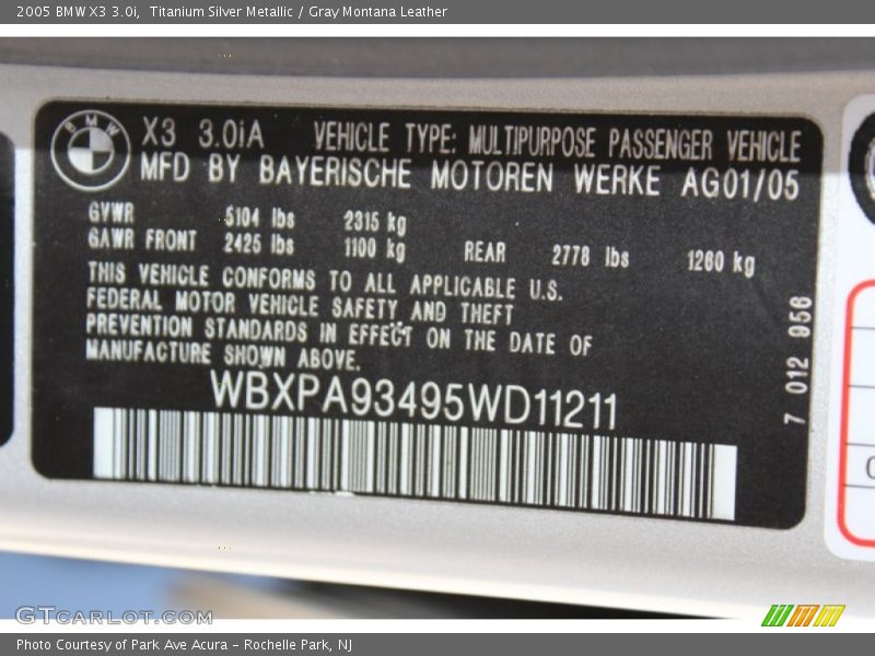 Titanium Silver Metallic / Gray Montana Leather 2005 BMW X3 3.0i
