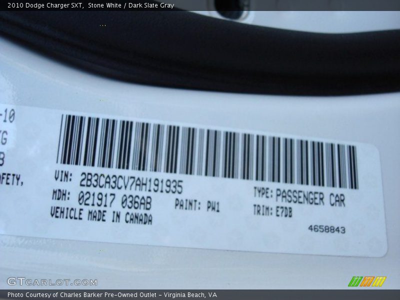 Stone White / Dark Slate Gray 2010 Dodge Charger SXT