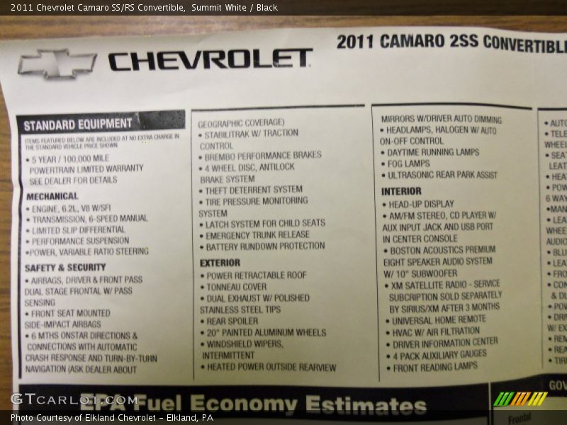 Summit White / Black 2011 Chevrolet Camaro SS/RS Convertible