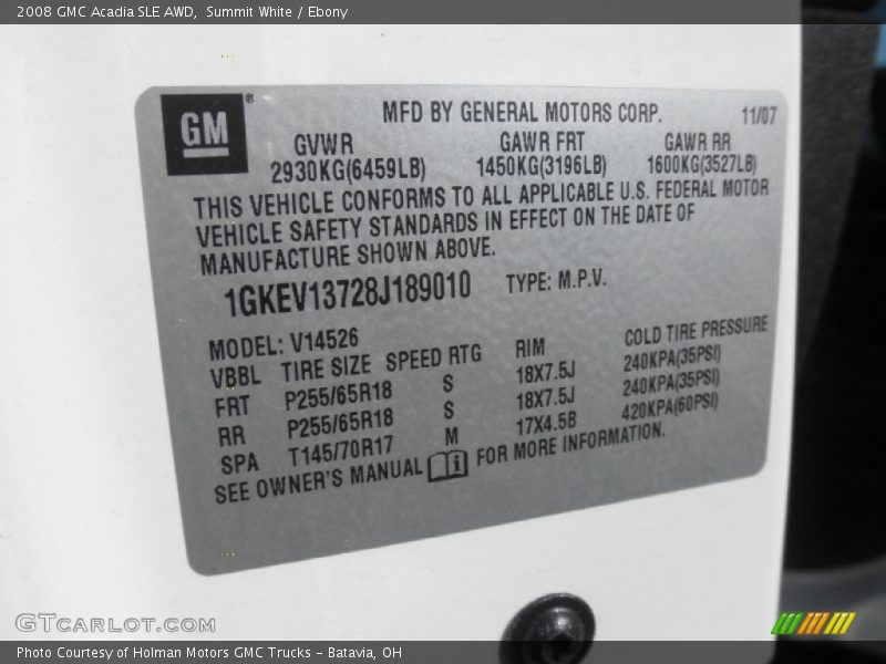 Summit White / Ebony 2008 GMC Acadia SLE AWD