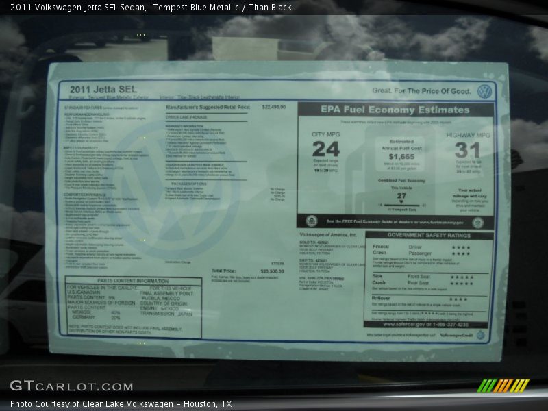  2011 Jetta SEL Sedan Window Sticker