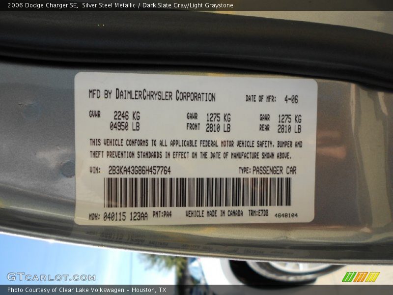 Silver Steel Metallic / Dark Slate Gray/Light Graystone 2006 Dodge Charger SE