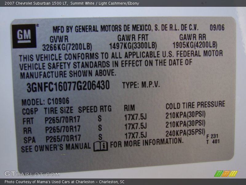 Summit White / Light Cashmere/Ebony 2007 Chevrolet Suburban 1500 LT