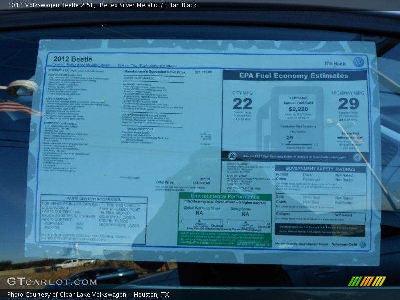  2012 Beetle 2.5L Window Sticker