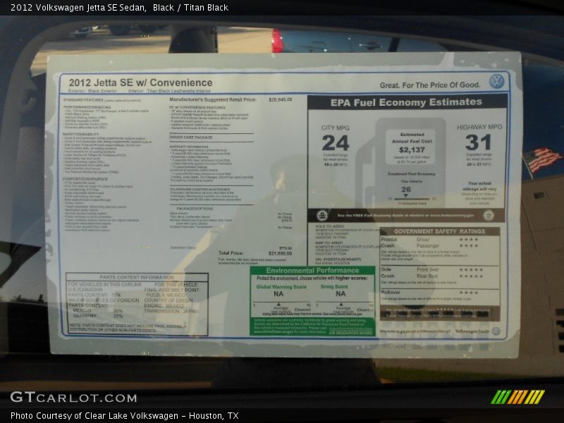 Black / Titan Black 2012 Volkswagen Jetta SE Sedan