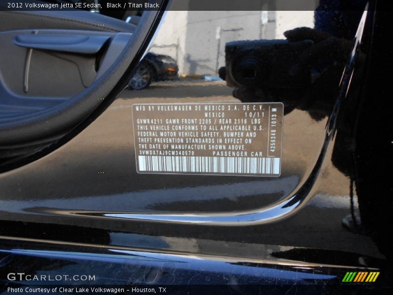 Black / Titan Black 2012 Volkswagen Jetta SE Sedan