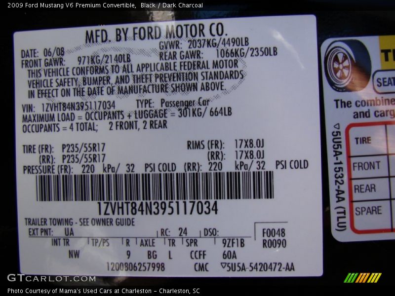 Black / Dark Charcoal 2009 Ford Mustang V6 Premium Convertible