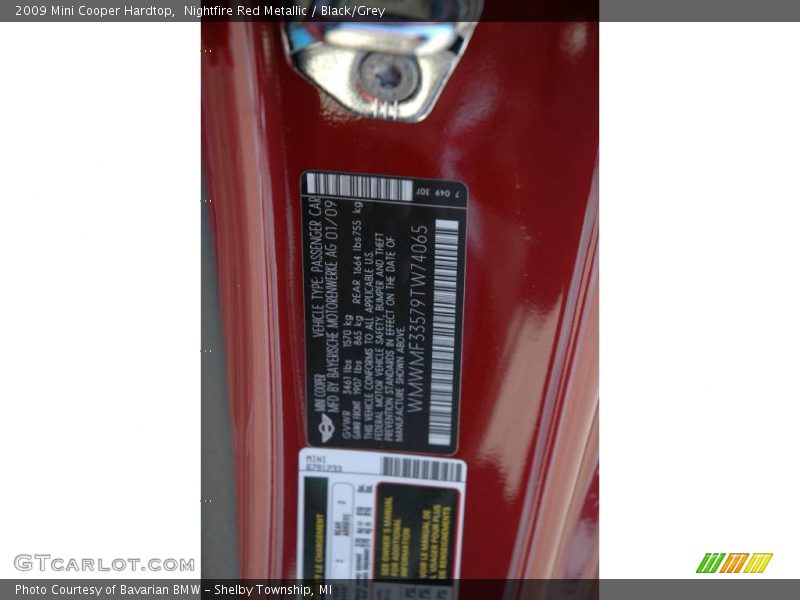 Nightfire Red Metallic / Black/Grey 2009 Mini Cooper Hardtop