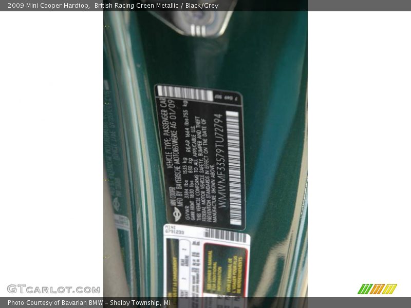 British Racing Green Metallic / Black/Grey 2009 Mini Cooper Hardtop