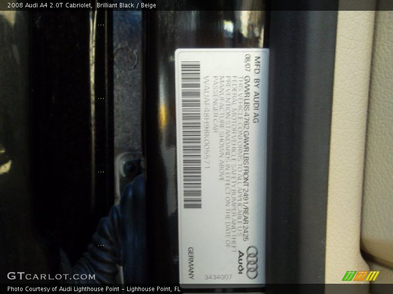 Brilliant Black / Beige 2008 Audi A4 2.0T Cabriolet