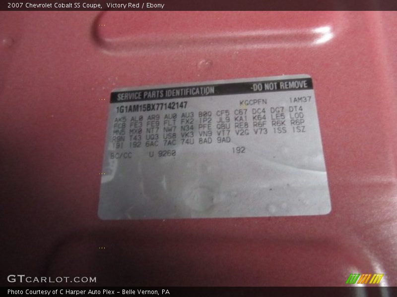 Info Tag of 2007 Cobalt SS Coupe