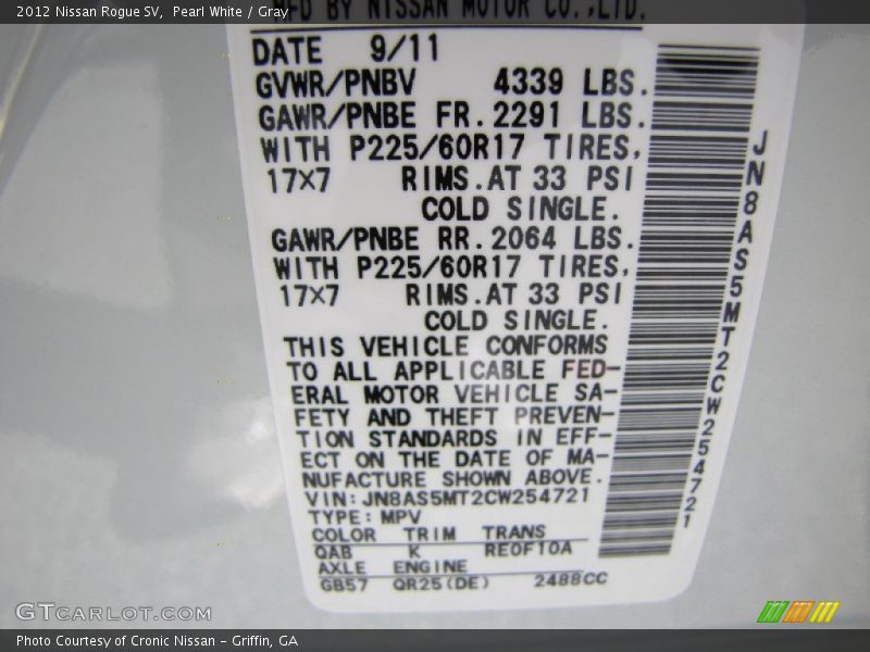 Pearl White / Gray 2012 Nissan Rogue SV