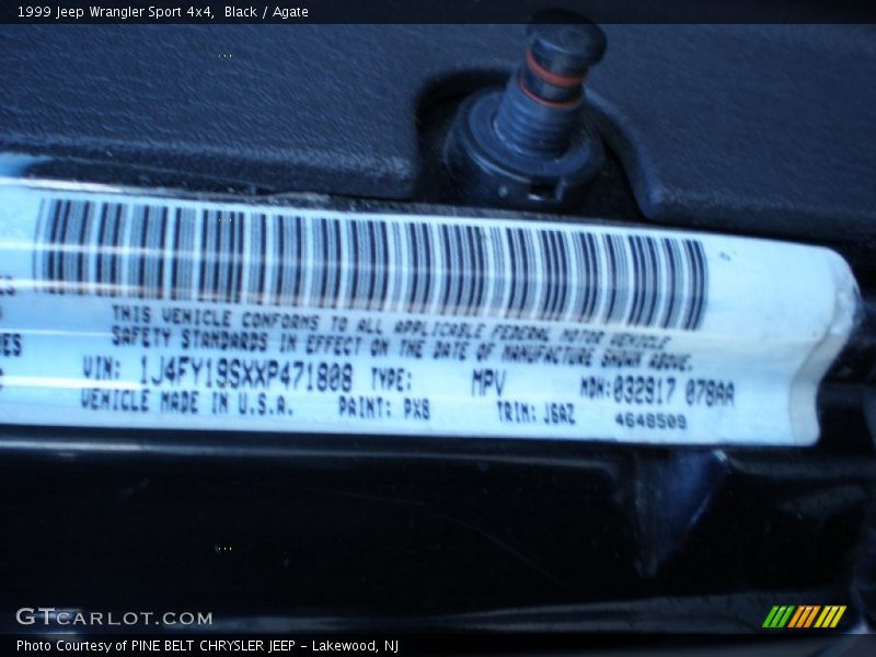 Black / Agate 1999 Jeep Wrangler Sport 4x4