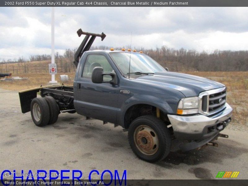 Charcoal Blue Metallic / Medium Parchment 2002 Ford F550 Super Duty XL Regular Cab 4x4 Chassis