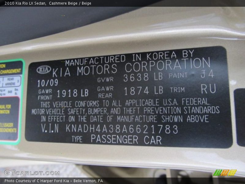 Cashmere Beige / Beige 2010 Kia Rio LX Sedan