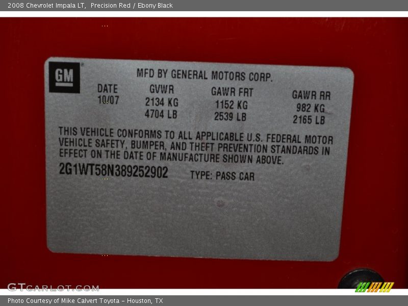 Precision Red / Ebony Black 2008 Chevrolet Impala LT