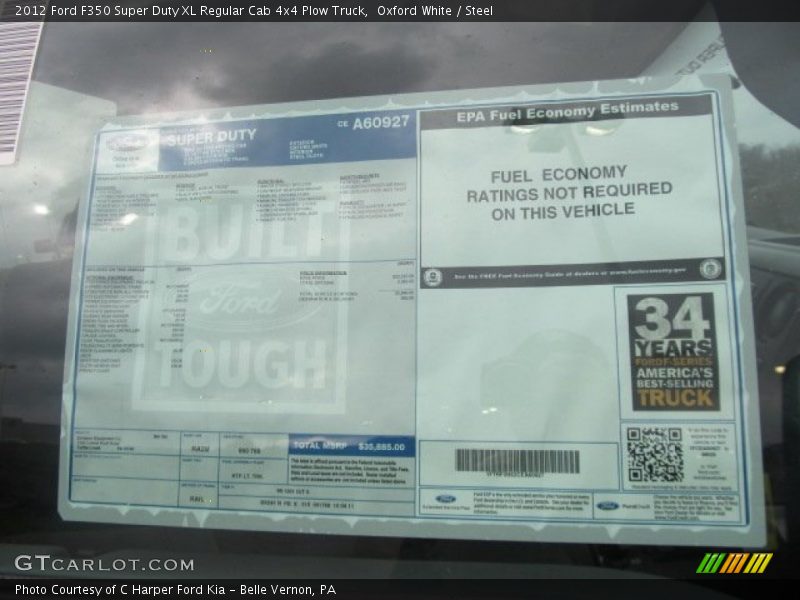  2012 F350 Super Duty XL Regular Cab 4x4 Plow Truck Window Sticker
