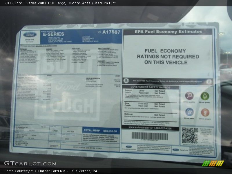  2012 E Series Van E150 Cargo Window Sticker