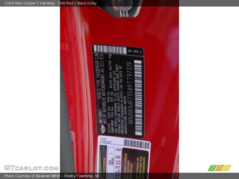 Chili Red / Black/Grey 2009 Mini Cooper S Hardtop