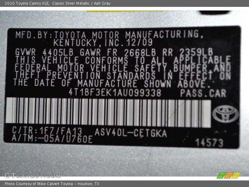 Classic Silver Metallic / Ash Gray 2010 Toyota Camry XLE