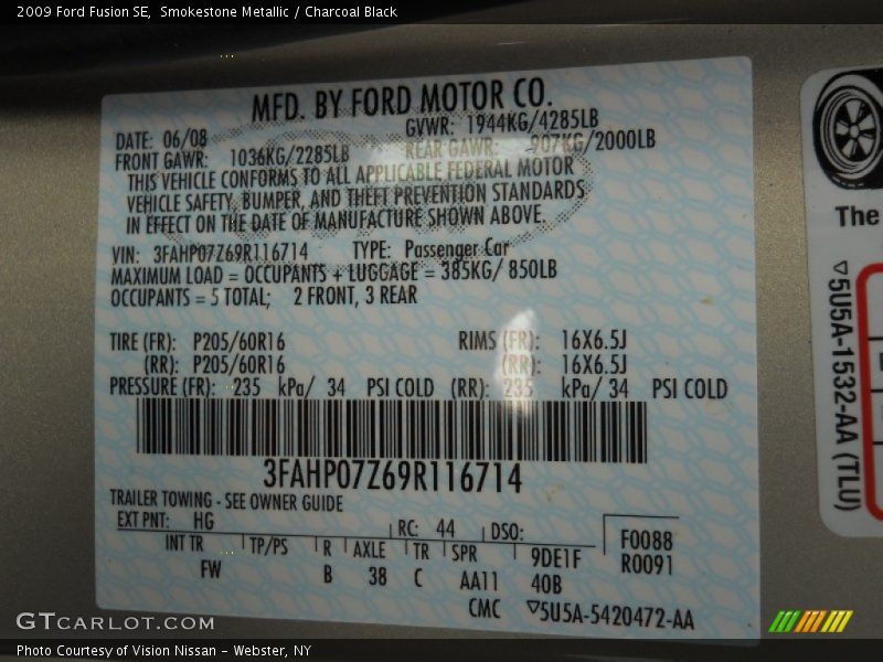 Smokestone Metallic / Charcoal Black 2009 Ford Fusion SE