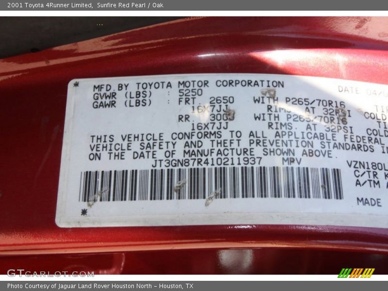 Sunfire Red Pearl / Oak 2001 Toyota 4Runner Limited