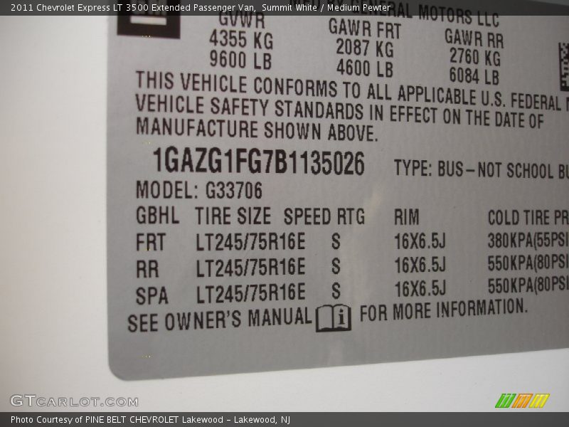 Summit White / Medium Pewter 2011 Chevrolet Express LT 3500 Extended Passenger Van