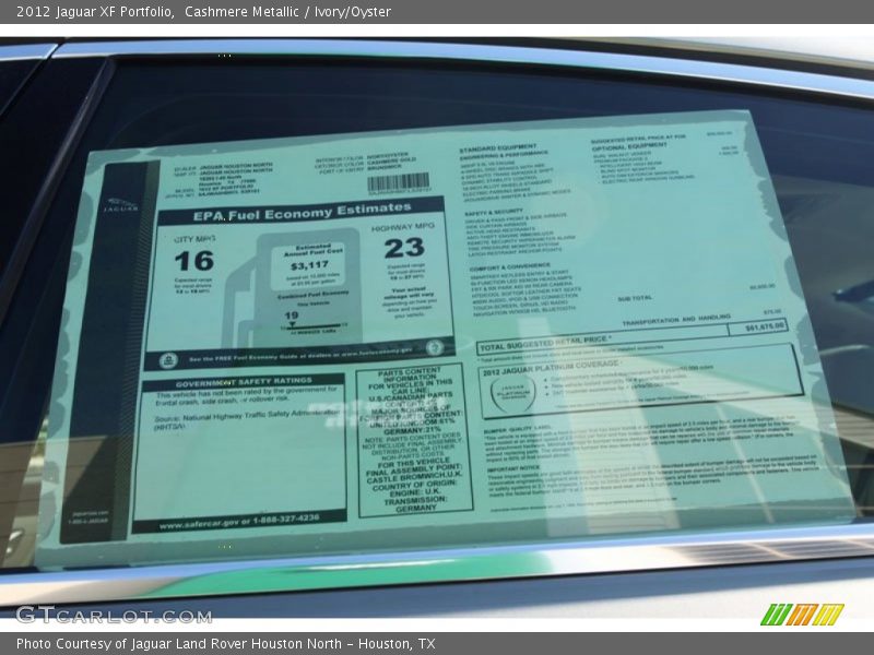  2012 XF Portfolio Window Sticker