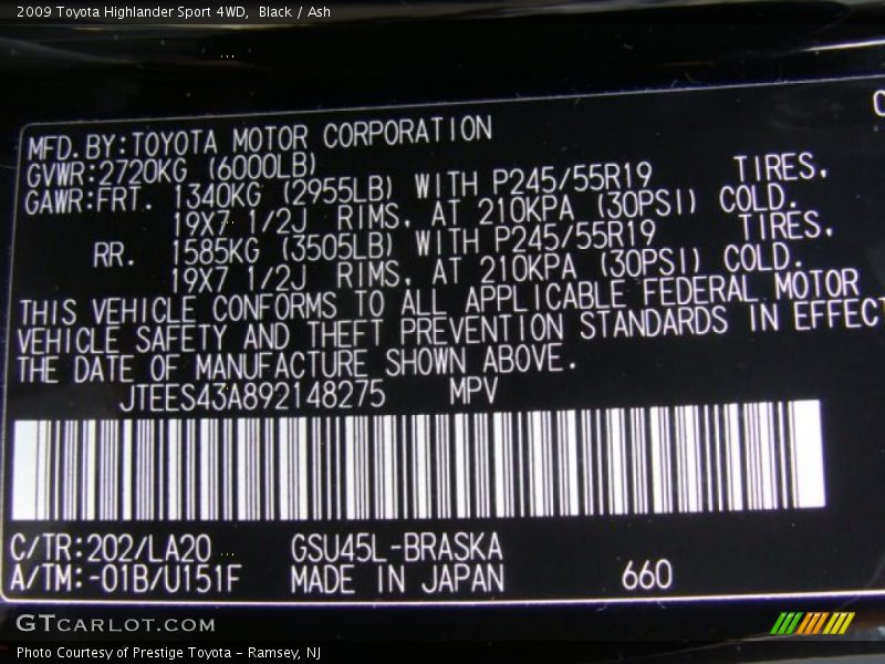 Black / Ash 2009 Toyota Highlander Sport 4WD