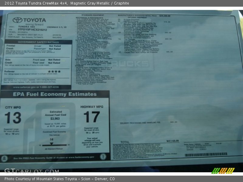 Magnetic Gray Metallic / Graphite 2012 Toyota Tundra CrewMax 4x4