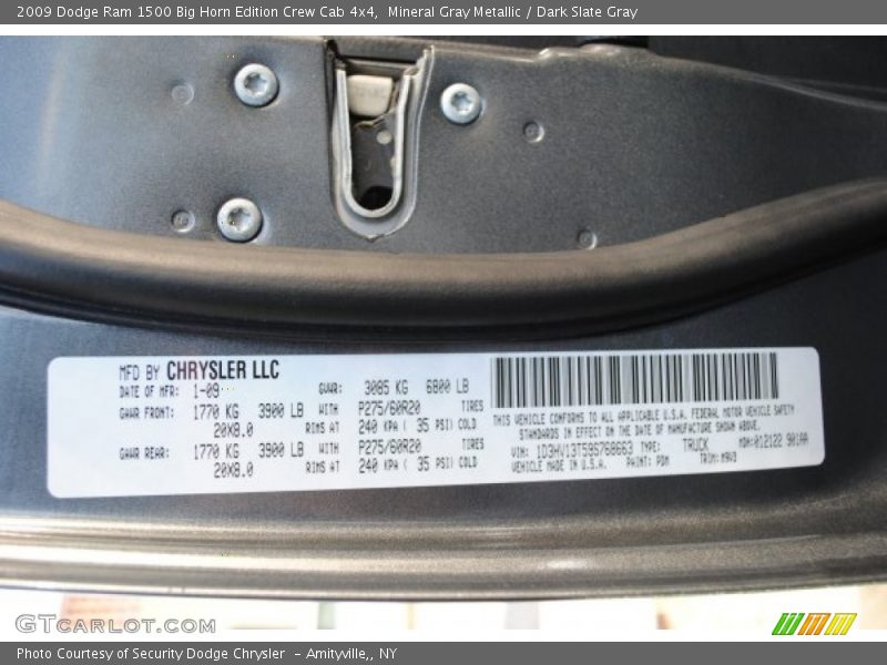 Mineral Gray Metallic / Dark Slate Gray 2009 Dodge Ram 1500 Big Horn Edition Crew Cab 4x4