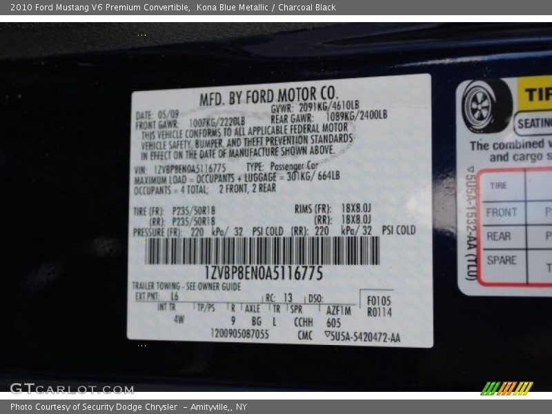 Kona Blue Metallic / Charcoal Black 2010 Ford Mustang V6 Premium Convertible