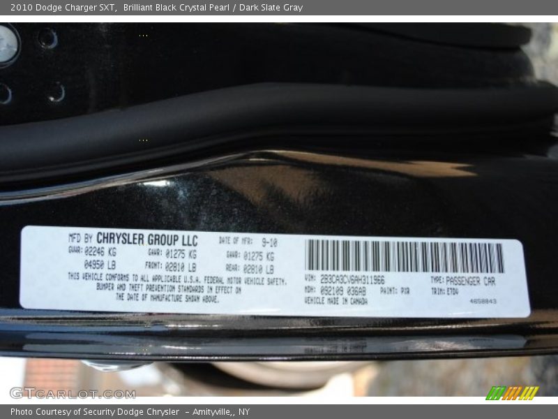 Brilliant Black Crystal Pearl / Dark Slate Gray 2010 Dodge Charger SXT