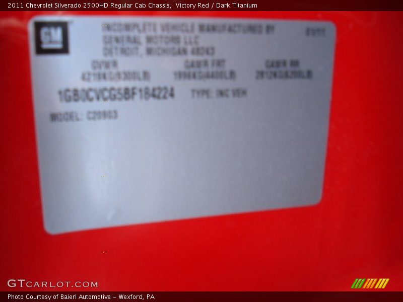 Victory Red / Dark Titanium 2011 Chevrolet Silverado 2500HD Regular Cab Chassis