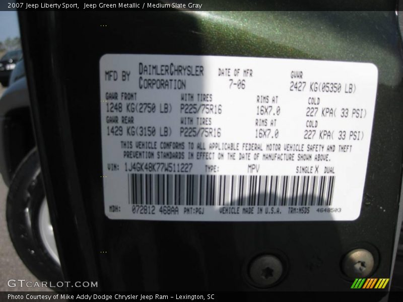 Jeep Green Metallic / Medium Slate Gray 2007 Jeep Liberty Sport