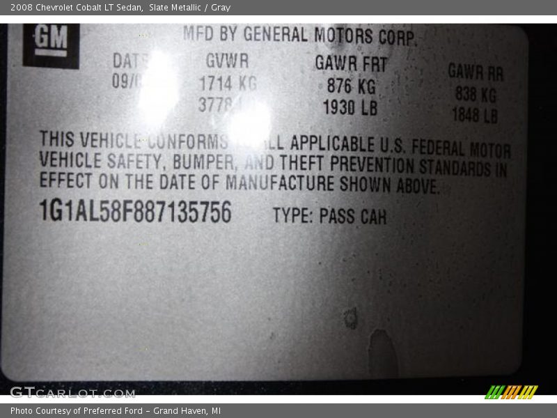 Slate Metallic / Gray 2008 Chevrolet Cobalt LT Sedan