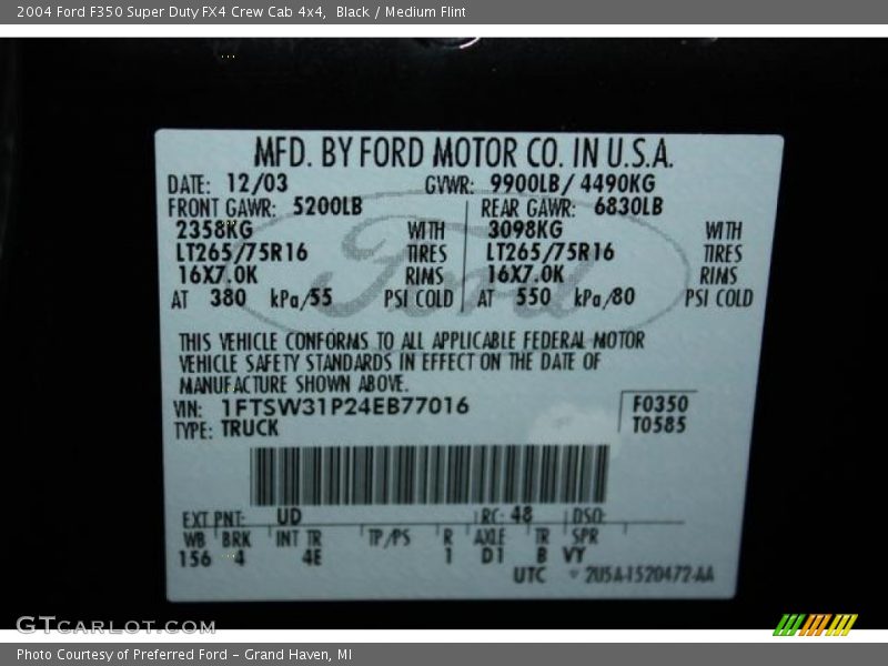 Black / Medium Flint 2004 Ford F350 Super Duty FX4 Crew Cab 4x4