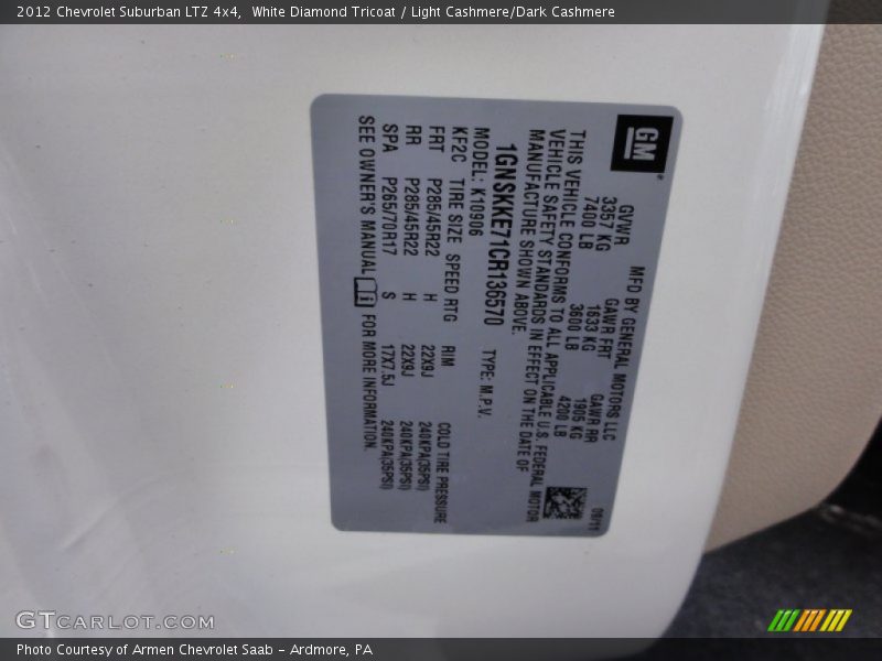 White Diamond Tricoat / Light Cashmere/Dark Cashmere 2012 Chevrolet Suburban LTZ 4x4