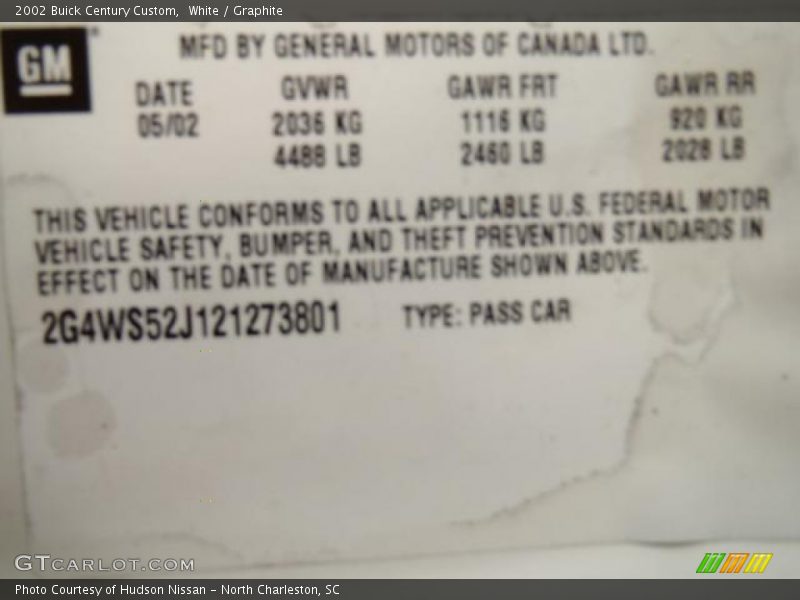 White / Graphite 2002 Buick Century Custom