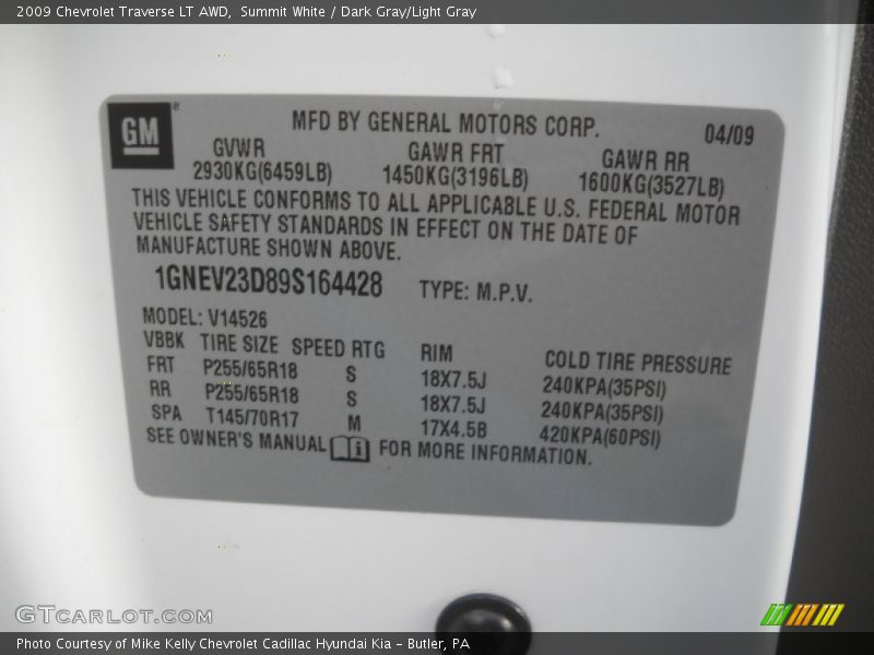 Summit White / Dark Gray/Light Gray 2009 Chevrolet Traverse LT AWD