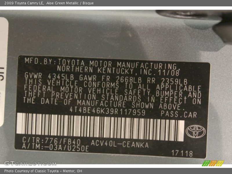 Aloe Green Metallic / Bisque 2009 Toyota Camry LE